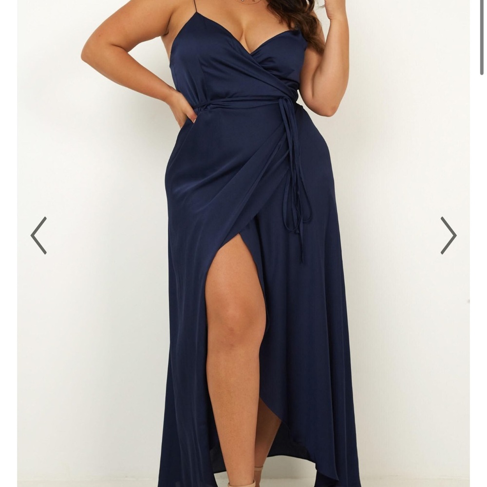 ShowPo THE COUNTESS DRESS IN MIDNIGHT BLUE SATIN NWT